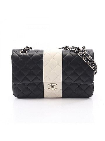 Chanel Chanel Matelassé Double Flap Shoulder Bag/Handbag, Lambskin Leather, Women's, Black/White, A01112 (view 1)