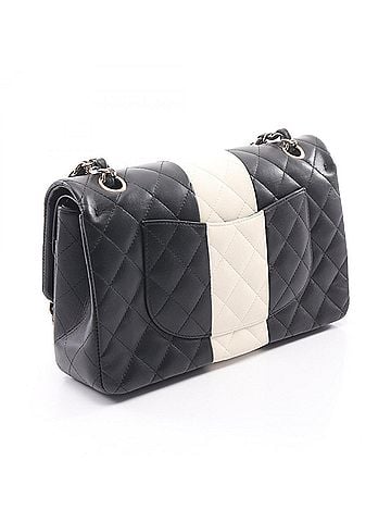 Chanel Chanel Matelassé Double Flap Shoulder Bag/Handbag, Lambskin Leather, Women's, Black/White, A01112 (view 2)