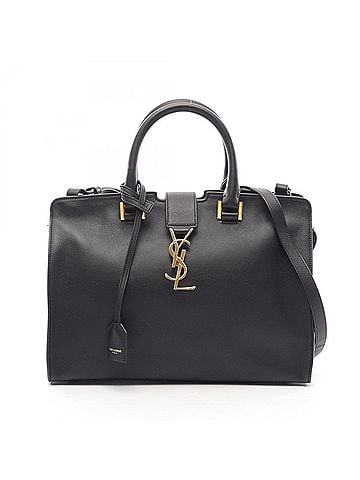 Yves Saint Laurent Yves Saint Laurent Saint Laurent Paris Cabas Small Monogram 2-Way Handbag, Leather, Women's, Black, 394461 (view 1)