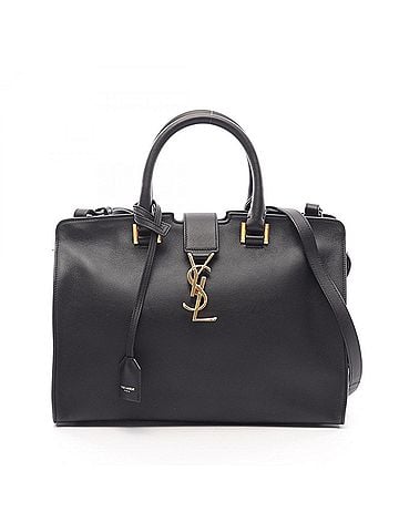 Yves Saint Laurent Yves Saint Laurent Saint Laurent Paris Cabas Small Monogram 2-Way Handbag, Leather, Women's, Black, 394461 (view 1)