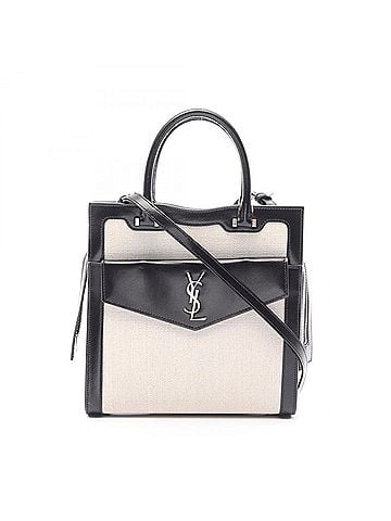 Yves Saint Laurent Yves Saint Laurent Saint Laurent Paris Uptown Tote Small 2-Way Handbag, Canvas and Leather, Women's, Ivory/Black, 561203 9J57E (view 1)