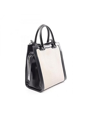 Yves Saint Laurent Yves Saint Laurent Saint Laurent Paris Uptown Tote Small 2-Way Handbag, Canvas and Leather, Women's, Ivory/Black, 561203 9J57E (view 2)