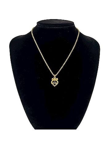 Christian Dior Christian Dior CD Logo Heart Ribbon Motif Necklace GP Rhinestone Accessory Gold 56890 (view 2)