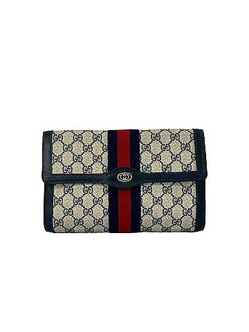 Gucci GUCCI Vintage Sherry Line GG Logo Hardware Leather Clutch Bag Navy 355-3 (view 1)