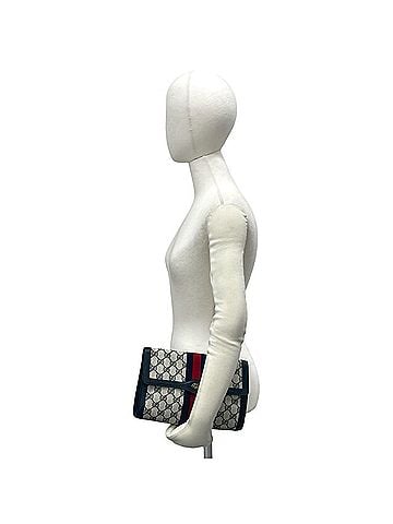 Gucci GUCCI Vintage Sherry Line GG Logo Hardware Leather Clutch Bag Navy 355-3 (view 2)