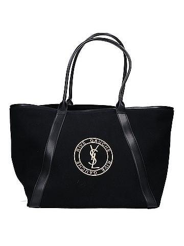 Saint Laurent Yves Saint Laurent SAINT LAURENT PARIS 780096 2024 Rive Gauche Cabas Logo Embroidered Canvas Tote Bag Black Gold Hardware Women's (view 1)