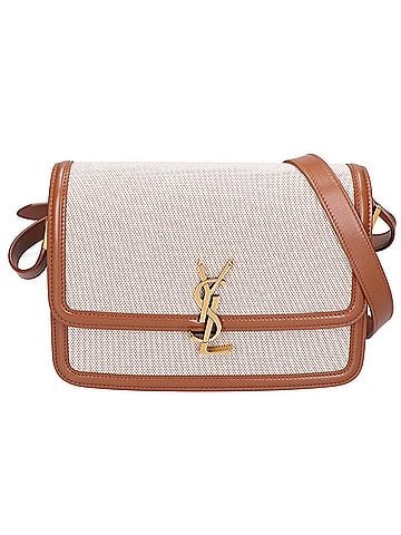 Saint Laurent Yves Saint Laurent SAINT LAURENT PARIS 634305 Canvas x Leather Solferino Medium Flap Shoulder Bag, Natural Brown, Gold Hardware, Women's. (view 1)