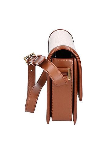 Saint Laurent Yves Saint Laurent SAINT LAURENT PARIS 634305 Canvas x Leather Solferino Medium Flap Shoulder Bag, Natural Brown, Gold Hardware, Women's. (view 2)