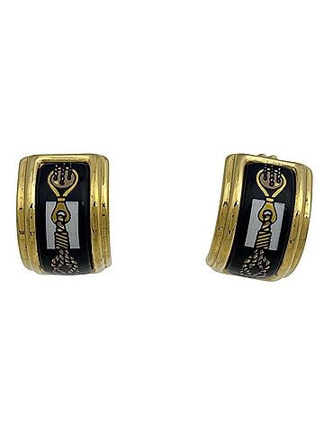Hermès Hermes HERMES Earrings, Enamel, Cloisonné, GP Gold, Black, Women's (view 1)