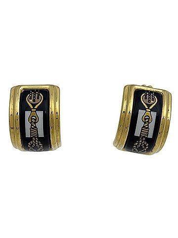Hermès Hermes HERMES Earrings, Enamel, Cloisonné, GP Gold, Black, Women's (view 1)