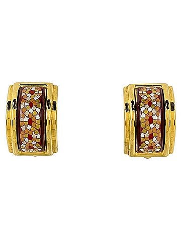 Hermès Hermes enamel earrings, cloisonné enamel, GP gold, brown, women's. (view 1)