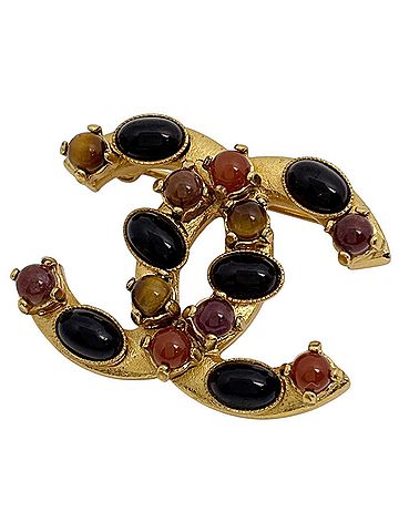 Chanel Chanel brooch, Coco Mark, GP (Gold Plated), colored stone, gold, women's. (view 1)