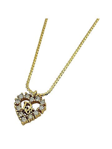 Christian Dior Christian Dior necklace, heart motif, GP rhinestone, gold, women's. (view 1)