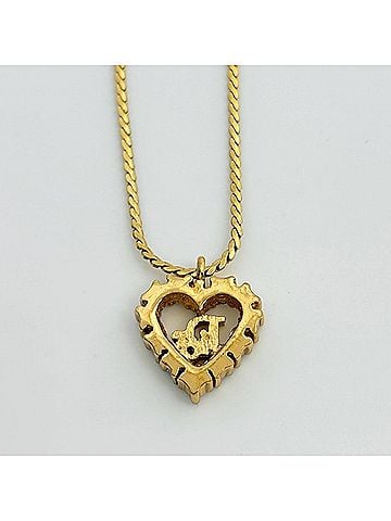Christian Dior Christian Dior necklace, heart motif, GP rhinestone, gold, women's. (view 2)