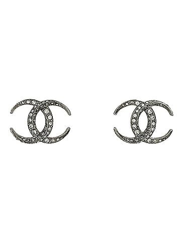 Chanel Chanel earrings, Coco Mark design, silver plated, rhinestone, women's. (view 1)
