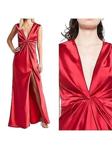 Amsale Twist Front Satin V-neck Gown Cocktail Dress (view 2)