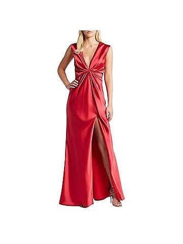 Amsale Twist Front Satin V-neck Gown Cocktail Dress (view 1)