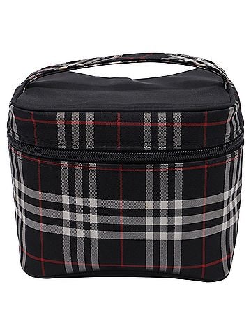 Burberry Burberry Check-Print Vanity Cosmetic Pouch Bag in Black Canvas (view 1)
