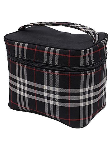 Burberry Burberry Check-Print Vanity Cosmetic Pouch Bag in Black Canvas (view 2)