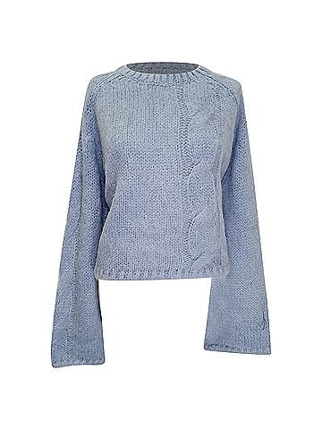 J.W. Anderson JW Anderson Cropped Cable Knit Sweater in Light Blue Acrylic (view 1)