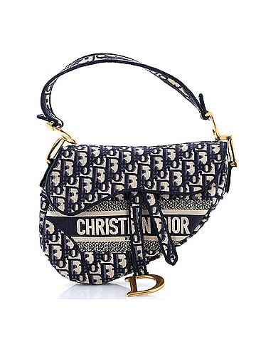 Christian Dior Saddle Handbag Logo Embroidered Oblique Canvas Medium (view 1)