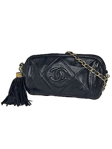 Chanel Chanel Matelassé Shoulder Bag with Coco Mark and Fringe, Leather, Navy, Women's (view 1)