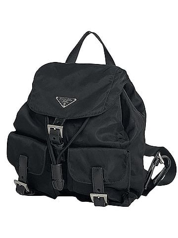 Prada Prada PRADA Backpack with Logo Plate, Nylon, Nero (Black), Women's (view 1)
