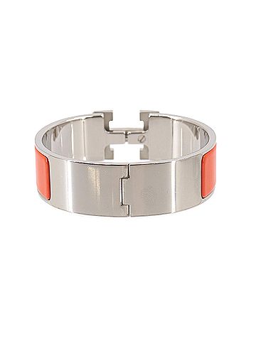 Hermès Hermes Clic Clac H Bangle, Orange, Silver Hardware (view 2)