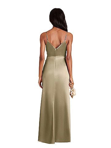 Birdy Grey Satin Maxi Ruched Bridemaid Gown Cocktail Dress (view 2)