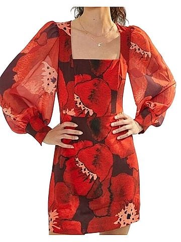 Hutch red poppy puff-sleeved mini dress Cocktail Dress (view 2)