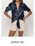 Hutch Floral Blue White Short Sleeve Blouse Size L - photo 3