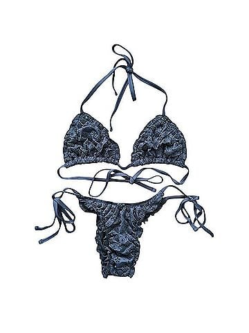 Victoria's Secret Pink Frankies Bikinis Black Eyelet Triangle Bikini Set Two Piece Swimsuit (view 1)