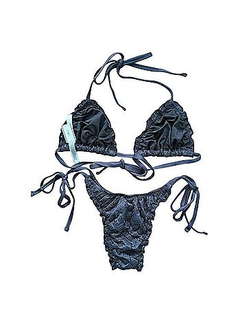 Victoria's Secret Pink Frankies Bikinis Black Eyelet Triangle Bikini Set Two Piece Swimsuit (view 2)