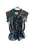 Madison Marcus 100% Silk Graphic Blue Brown Short Sleeve Blouse Size XS - photo 1