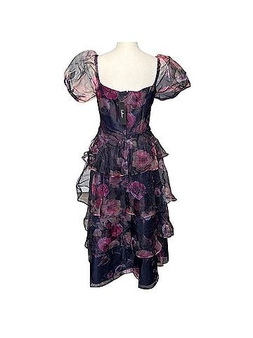 Lulus Floral Organza Tiered Midi Dress Cocktail Dress (view 2)