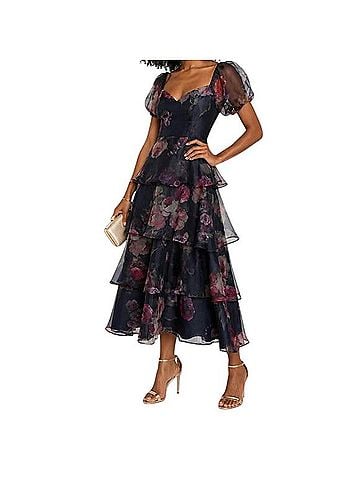 Lulus Floral Organza Tiered Midi Dress Cocktail Dress (view 1)
