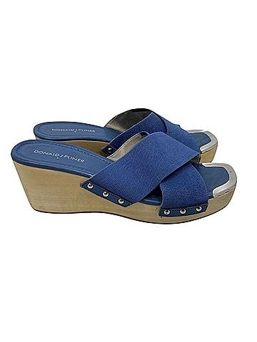 Donald J Pliner Carra Blue Denim Studded Platform Wedges (view 2)