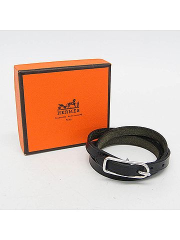 Hermès Hermes Hapi API I 4-strand Bracelet Choker Leather,Metal Bangle Silver,Black (view 2)
