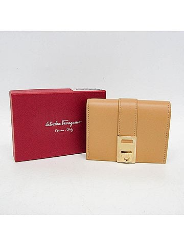 Salvatore Ferragamo Salvatore Ferragamo Gancini JL-22 0633 Women's Leather Wallet (bi-fold) Beige (view 2)