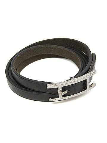 Hermès Hermes Hapi 4-row Bracelet Choker Leather,Metal Bangle Silver,Black (view 1)