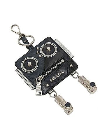 Prada Prada Saffiano Robot Key Ring Men,Women Leather,Metal Coin Purse/coin Case Silver,Navy (view 1)