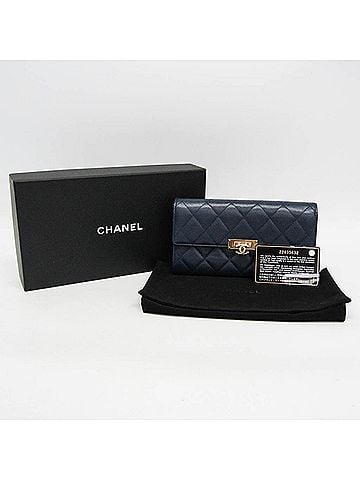 Chanel Chanel Matelasse Coco Rock A80768 Women's Grained Calfskin Long Wallet (bi-fold) Navy (view 2)