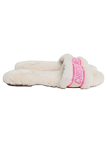 Christian Dior Dior Chez Moi Shearling Slide Flat Sandals in White Faux Fur (view 1)