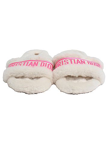 Christian Dior Dior Chez Moi Shearling Slide Flat Sandals in White Faux Fur (view 2)