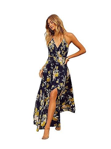 AaKaa Beautiful Flower Smocked Halter Casual Dress (view 1)