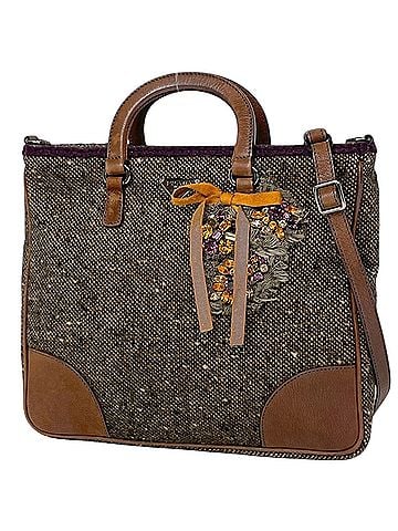Prada Prada handbag, logo plate, 2-way, rhinestone, fabric, brown, women's. (view 1)
