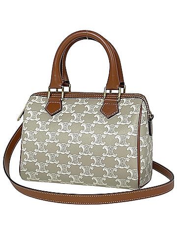 Céline Celine Triomphe Small Boston Handbag, 2-Way, Coated Canvas, Beige/Brown, Women's (view 1)