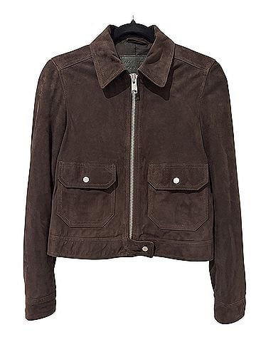 ALLSAINTS Ortom Dark Brown Suede Leather Jacket (view 1)