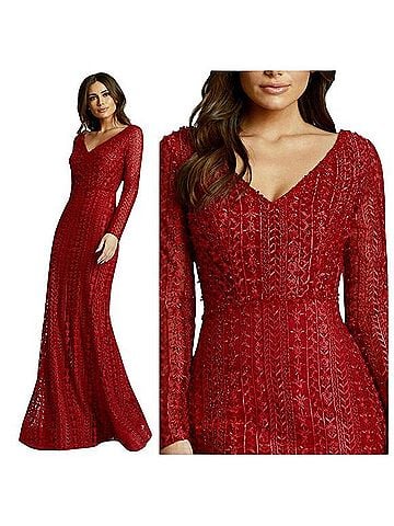 Mac Duggal Mac Duggal Dress 12 Red Formal 20271 Embellished Long Sleeve Burgundy Gown Cocktail Dress (view 2)