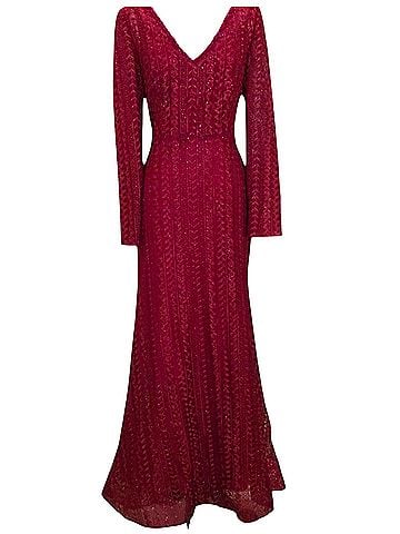Mac Duggal Mac Duggal Dress 12 Red Formal 20271 Embellished Long Sleeve Burgundy Gown Cocktail Dress (view 1)